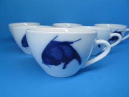 Misty Rose Blue Koi Fish Tea  Cups Super White China Bundle of 6 - $59.00