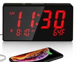 Desk Digital Alarm Clock For Bedroom, Red 6&quot; Led Display, With Usb Port ... - $31.99