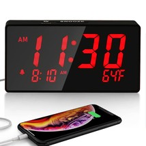 Desk Digital Alarm Clock For Bedroom, Red 6&quot; Led Display, With Usb Port ... - $31.99