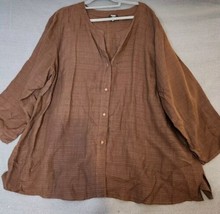 NWOT Eileen Fisher Size 3X Textured Button-Down Tunic Shirt Brown Linen Blend - $59.35