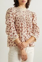 Doen Womens Annette Crochet Embroidered Laced Floral Printed Cotton Blouse Top S - £146.96 GBP