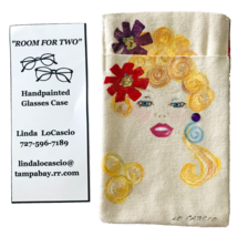 Hand Painted Fabric Eyeglass Case Room for Two Pair New OOAK Pretty Blonde Girl - £12.97 GBP