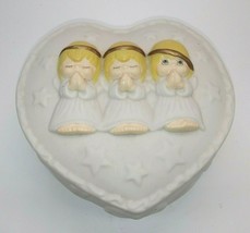 5&quot; Vintage Hallmark Praying Angels Heart Shaped Jewelry Trinket Box Porcelain - £9.69 GBP