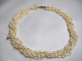  HANDCRAFT 6 strands Luster Fresh Water Rice pearl NECKLACE/choker SILVER CLASP - £29.89 GBP