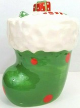 TII Collections Santas Boot Ceramic Cookie Jar Green Polka Dot Ceramic 1... - $18.69
