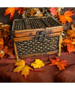 Nesting Rattan Storage Box 6”x 5 1/2” Wooden Woven Metal Hardware Handle... - €20,16 EUR
