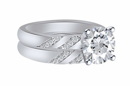 Moissanite His &amp; Hers 14k White Gold Plated Wedding Ring Bridal Band Set - £46.41 GBP