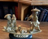 Nice cast stone or resin 2 Oriental fishermen on boat with fish- 9 1/2&quot; ... - $249.99