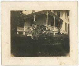 Antique 1907 Large 6.25X5.25 in Cabinet Card Adorable Girl Playing in Front Yard - £12.39 GBP