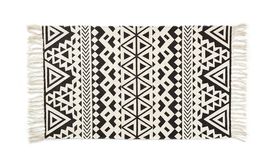 Area Rugs with Fringe Set of 4 Designs Black and Cream 100% Cotton 20" x 31.5" image 3
