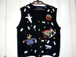 Vintage Karen Scott Halloween Ghosts And Pumpkins Sweater Vest Cardigan Black M - £14.00 GBP