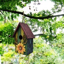 Decorative Wooden Bird House Hand Painted Wood Birdhouse Rustic Hanging Birdhous - £20.70 GBP