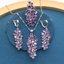 New Arrival Purple Zirocnia Silver Color Jewelry Sets for Women Bracelet Earring - £30.80 GBP