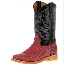 Kids Unisex Western Boots Alligator Belly Pattern Leather Pink Black Squ... - £43.71 GBP