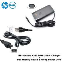 HP Spectre x360 90W USB-C Charger &amp; Dell Mickey Mouse 3-Prong Power Cord... - $75.58