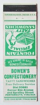Bowen&#39;s Confectionery  Portsmouth, Virginia Restaurant 20 Strike Matchbook Cover - £1.57 GBP