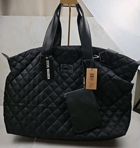 STEVE MADDEN Black Quilted Weekender Bag Large Zip Duffle Overnight Tote  - $49.54