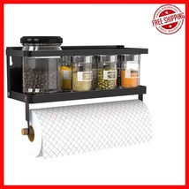 Space-Saving Magnetic Spice Rack &amp; Paper Towel Holder with Hooks – Black... - $36.62