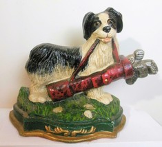 Vintage Cast Iron Door Stop Dog with Golf Clubs - £25.66 GBP