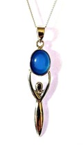 Blue Agate Gemstone 925 Silver Goddess Necklace Jewellery Pendant Boxed - £35.54 GBP