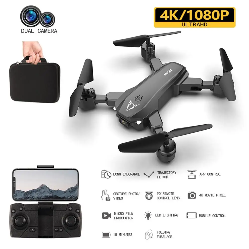 Remote control drone with 4k hd dual camera foldable 2 4ghz wifi real time transmission thumb200