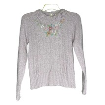 Womens Vintage Sweater Lavender Small Embroidered Floral  Collared Ribbe... - $19.68