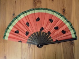 Japanese Art Print Silk Hand Folding Fan Fashion Decor Uv Watermelon - £27.25 GBP