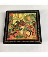 Russian Papier Mache Lacquered - Heroic Outpost Hinged Box - 7”D - £29.78 GBP