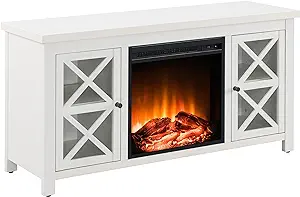 Rectangular Tv Stand With Log Fireplace For Tv&#39;S Up To 55&quot; In White, Ele... - $459.99