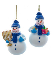 Kurt Adler Set Of 2 Resin 3.5" Happy Hanukkah Snowman Holiday Ornament A2231 - $28.88