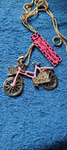 New Betsey Johnson Necklace Bicycle Pink Basket Collectible Cute Decorative Nice - £11.79 GBP