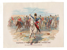 1880s Victorian Trade Card Norwegian Plow Co. Iowa Chromo Light Brigade Charge - £35.91 GBP