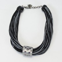 Black White Rope Necklace Costume Jewelry 19&quot;  1&quot; Gray Black Slide Estat... - $7.83