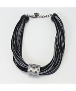 Black White Rope Necklace Costume Jewelry 19&quot;  1&quot; Gray Black Slide Estat... - $10.98 CAD