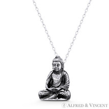 Double Lotus Meditation Buddha Buddhist Buddhism .925 Sterling Silver 3D Pendant - £26.77 GBP+