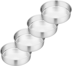 P&amp;P CHEF 6 Inch Cake Pans Set of 4, round Baking Pan, Stainless Steel Birthday W - £18.22 GBP