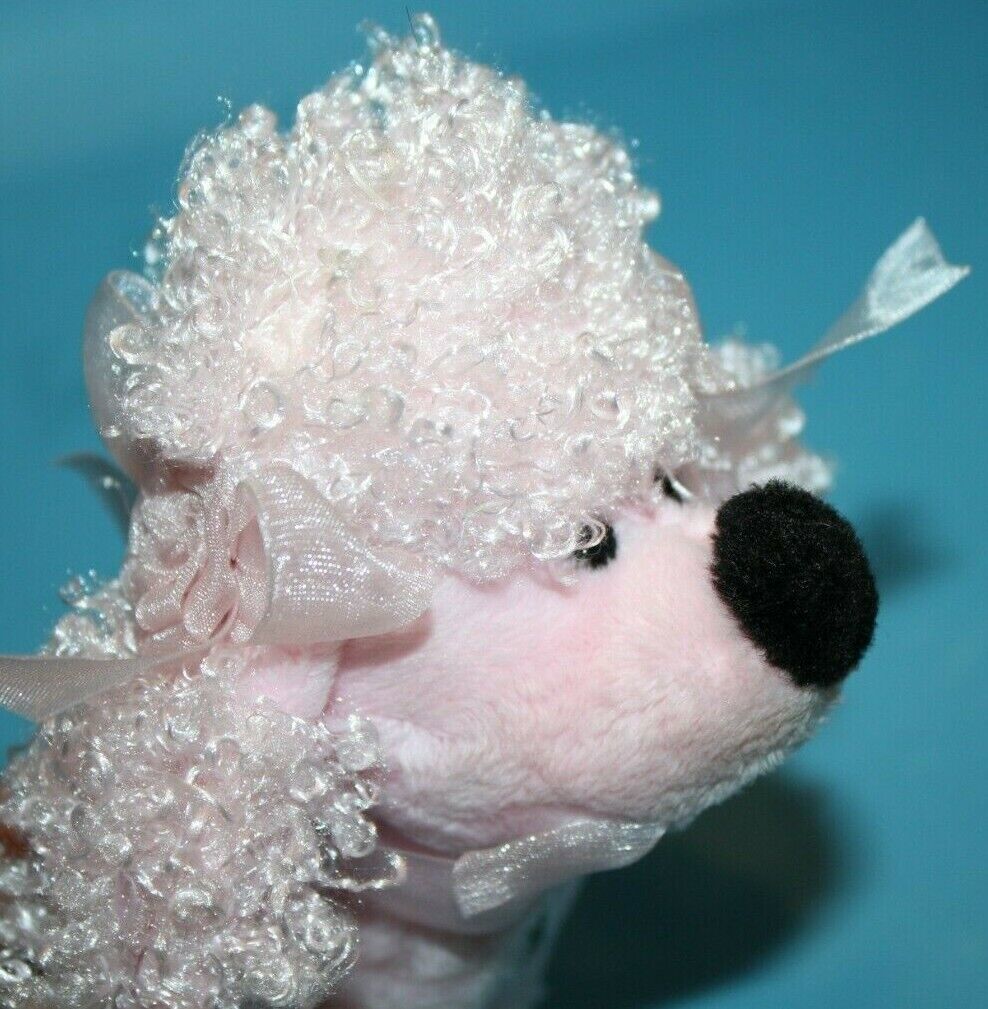 Stephan Baby Poodle Rattle Puppy Dog 6" Pink Soft Toy Stuffed Rose Bow 2006 - $10.70
