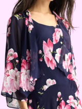 Robbie Bee Womens 2pc. Chiffon Drape Jacket Dress Size: 14 Navy, Pink RE... - $39.11