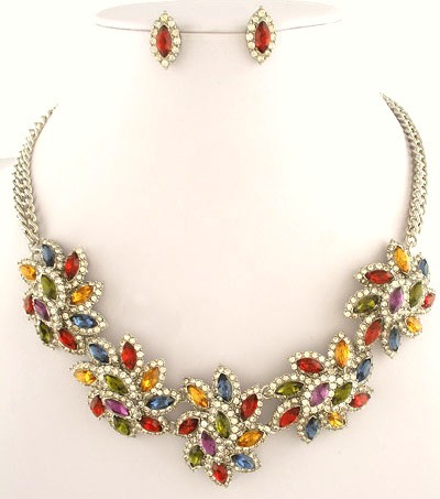 Antiqued Bold MULTI Swarovski Crystal Necklace Set - $59.95