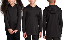 Youth Long Sleeve Moisture Wick Hoodie T-Shirt Boys Girls Kids Hooded Tee XS-XL - £12.50 GBP+