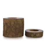 Duality Natural Tree Bark Wooden Round Candle Holder Set of 2 - £20.54 GBP