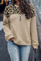 Apricot Leopard Splicing Drop Shoulder Zipped Sweatshirt - £17.68 GBP+