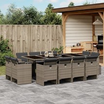 13 Piece Patio Dining Set with Cushions Gray Poly Rattan - $31,531.36 MXN