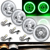 5-3/4&quot; Green COB LED Halo Angel Eye Crystal Clear Headlamp 6k LED Bulb Set of 4 - £235.89 GBP