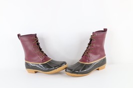Vintage Lands End Womens 10 B Waterproof Leather Rubber Duck Boots Maroo... - $59.35