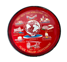 1964-65 New York World&#39;s Fair Red Serving Tray Unisphere Ford GM US Steel 10-1/2 - £9.89 GBP