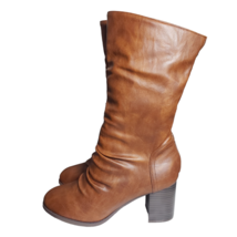 Journee Collection Womens Sequoia Brown Faux Leather Mid Calf Boots Size 9 - $69.99
