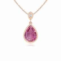 ANGARA Bezel-Set Pink Tourmaline Teardrop Pendant with Diamond in 14K Solid Gold - £585.59 GBP
