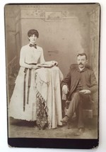 Antique Cabinet Card Victorian Couple Bug Eyed Lady and Moustache Man - £17.18 GBP