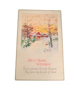 Postcard New Year Wishes Winter Scene Snow House Vintage Unposted - £4.52 GBP